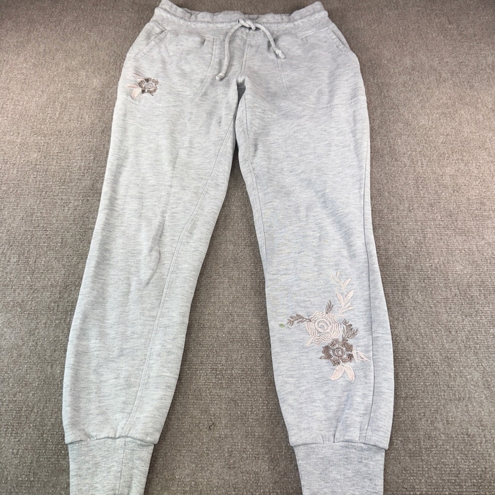 Betsey Johnson Performance Gray Floral Embroidered Joggers Sweatpants Small